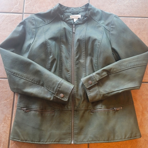 Christopher & Banks Jackets & Blazers - Womens large olive green leather jacket